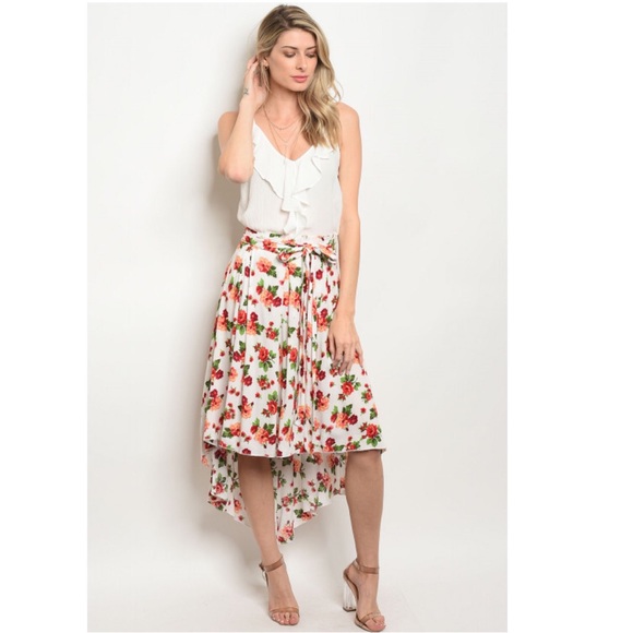 White Floral High Low Skirt - Picture 3 of 5